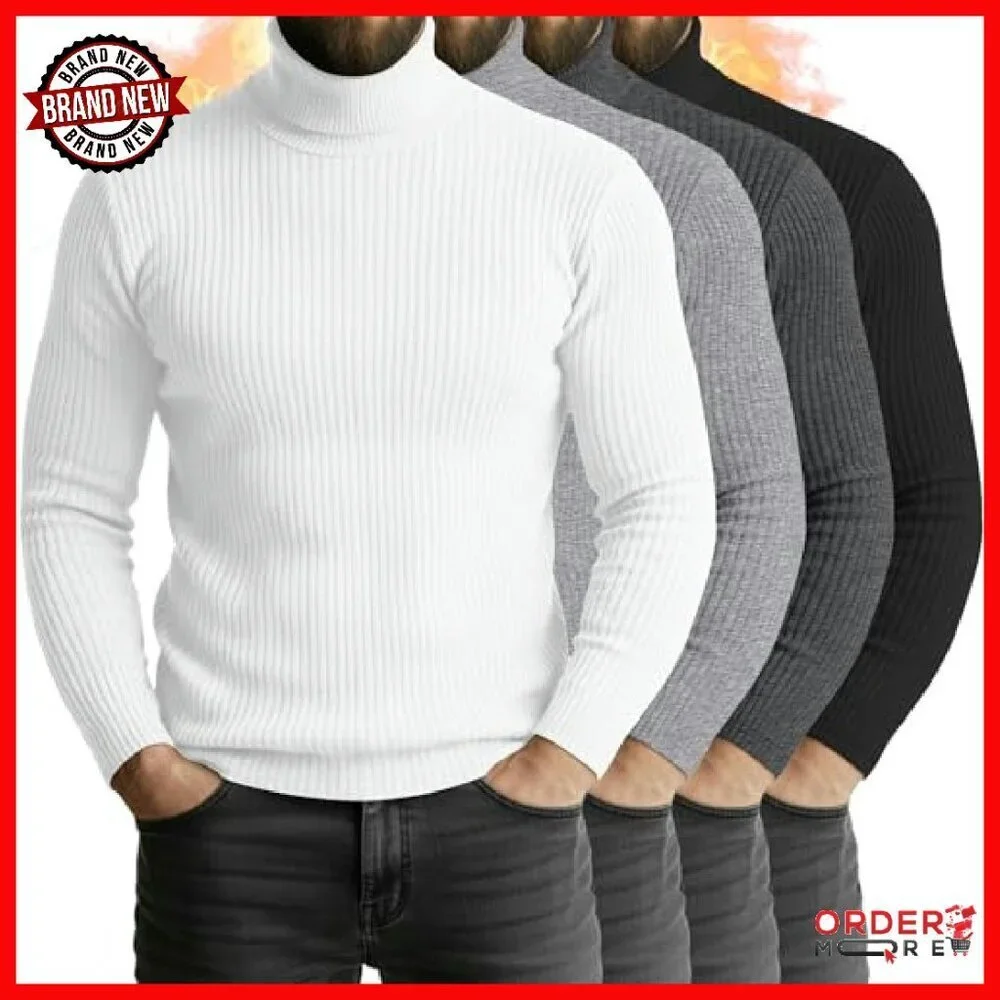 Men's Cotton Turtleneck Sweater 4-Pack Slim Fit Thermal Long Sleeve
